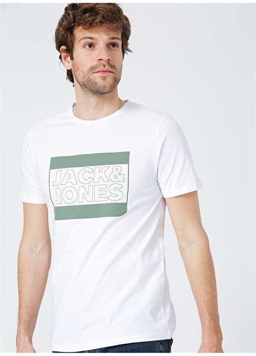 Jack & Jones Erkek Slim Fit Baskılı Beyaz T-Shirt 1
