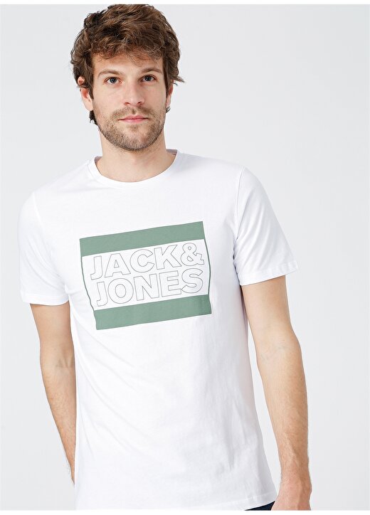 Jack & Jones Erkek Slim Fit Baskılı Beyaz T-Shirt 3