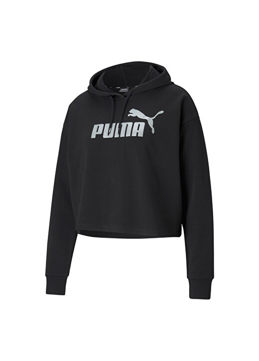 Puma Kapüşonlu Standart Kalıp Baskılı Siyah - Gümüş Kadın Sweatshirt 1