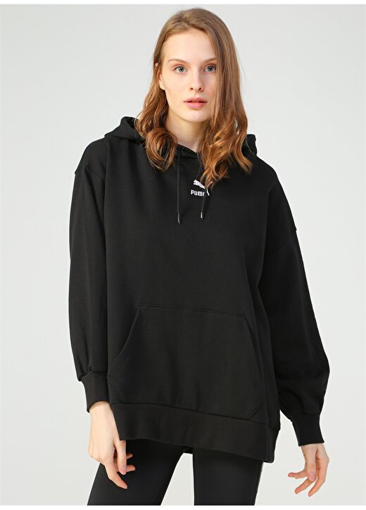 Puma 53041201 Classics Oversized Hoodiekapüşonlu Uzun Kollu Cepli Siyah Kadın Sweatshirt 1