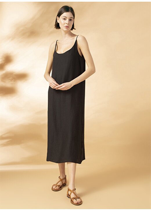 Ezomola Siyah Kadın Keten Karışımlı Elbise EZOMOLA-532 2