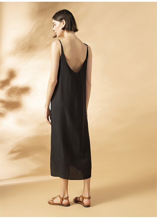 Ezomola Siyah Kadın Keten Karışımlı Elbise EZOMOLA-532 4