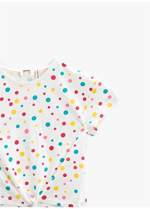 Koton Bağlamalı Desenli Ekru Kız Çocuk T-Shirt 4