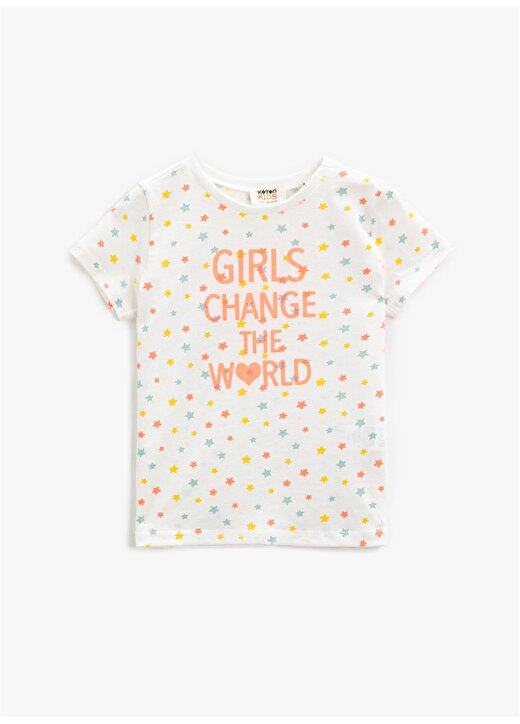 Koton Desenli Ekru Kız Çocuk T-Shirt 1