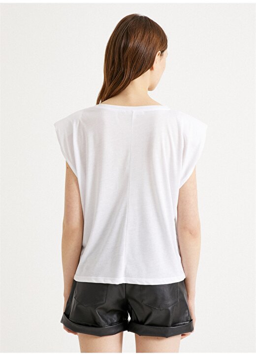 Koton Bisiklet Yaka Kısa Kol Polyester Pullu Desen Beyaz Kadın T-Shirt 4