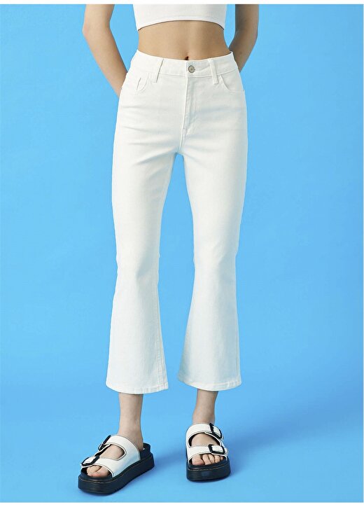 Koton 1YAK47067MD Normal Paça Cepli Pamuklu Beyaz Kadın Pantolon 3