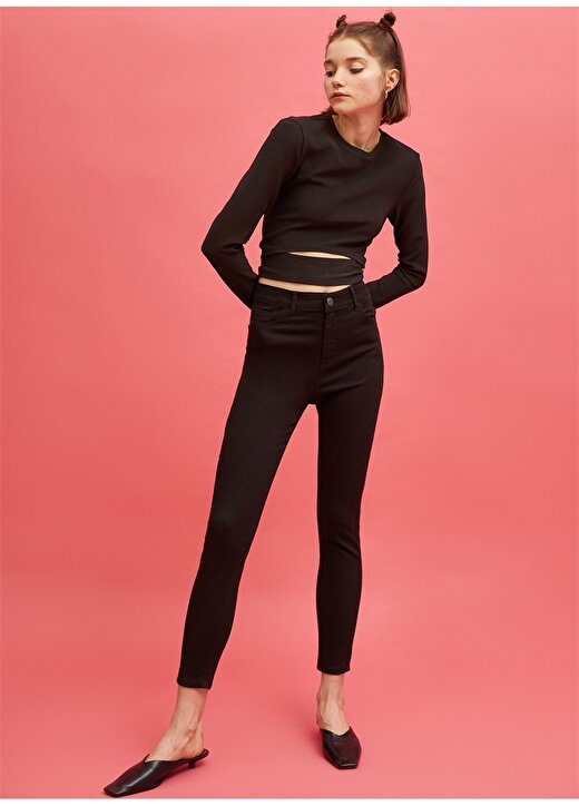 Koton Basic Yüksek Bel Dar Paça Siyah Kadın Pantolon 1