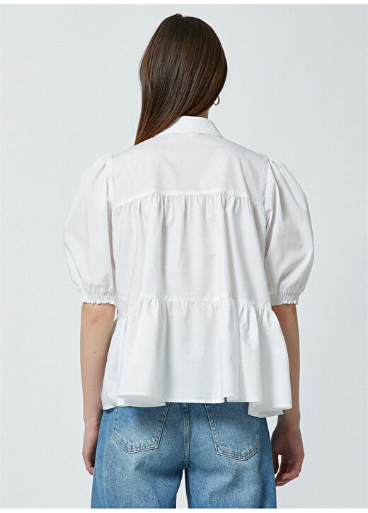 Koton Gömlek Yaka Balon Kısa Kol Düğmeli Beyaz Kadın Bluz 4