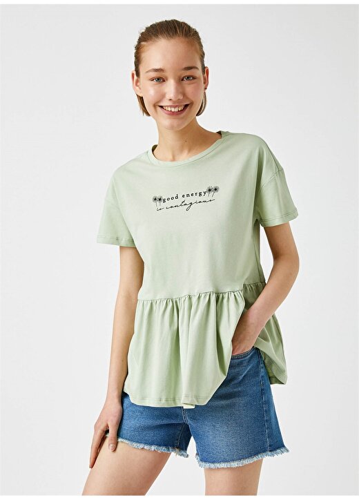 Koton 1YAL18137IK Kısa Kollu Mint Kadın T-Shirt 2
