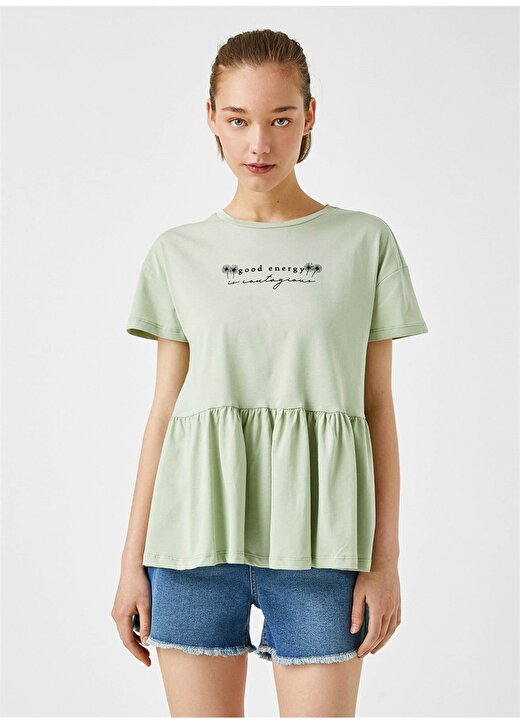 Koton 1YAL18137IK Kısa Kollu Mint Kadın T-Shirt 3