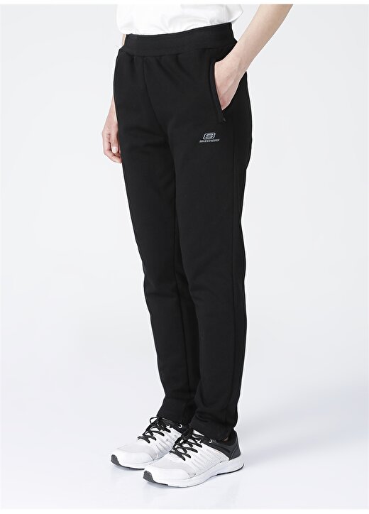 Skechers S202039-001 Lw Fleece W Slim Sweatp Slim Fit Düz Siyah Kadın Eşofman Altı 3