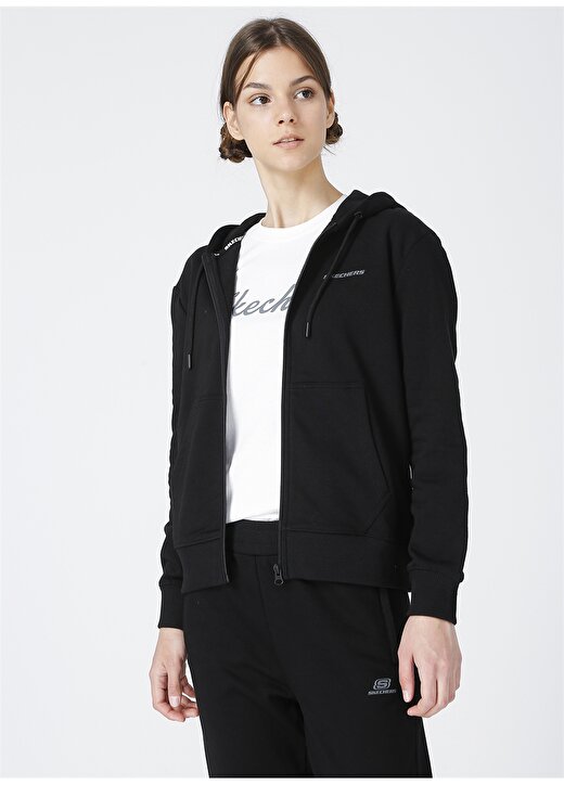 Skechers S202035-001 Lw Fleece W Full Zip Sw Regular Fit Düz Siyah Kadın Sweatshirt 2