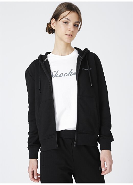 Skechers S202035-001 Lw Fleece W Full Zip Sw Regular Fit Düz Siyah Kadın Sweatshirt 3