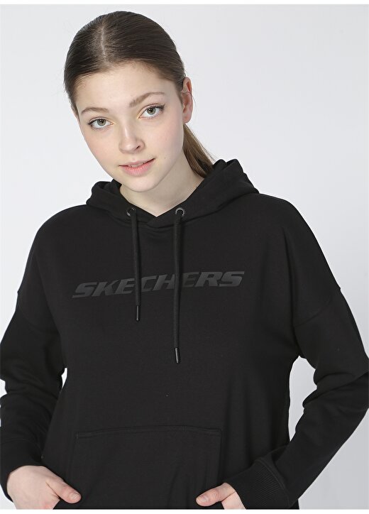 Skechers S202022-001 Lw Fleece W Hoodie Swea Regular Fit Düz Siyah Kadın Sweatshirt 3