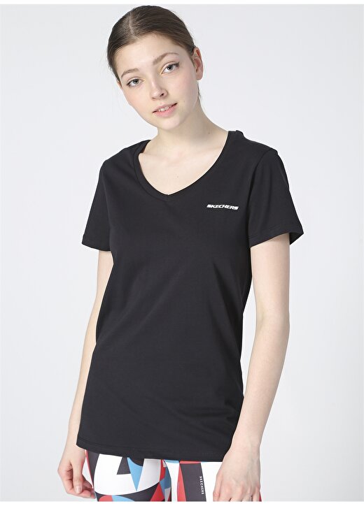 Skechers S202215-001 Graphic Tee W V Neck T-V Yaka Regular Fit Düz Siyah Kadın T-Shirt 1