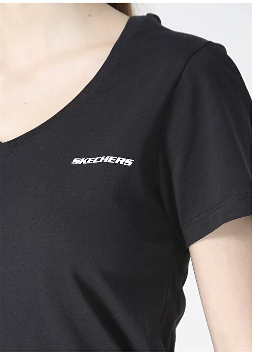 Skechers S202215-001 Graphic Tee W V Neck T-V Yaka Regular Fit Düz Siyah Kadın T-Shirt 4