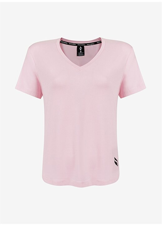 Skechers S211313-509 Graphic Tee W V Neck T-V Yaka Regular Fit Desenli Pembe Kadın T-Shirt 1