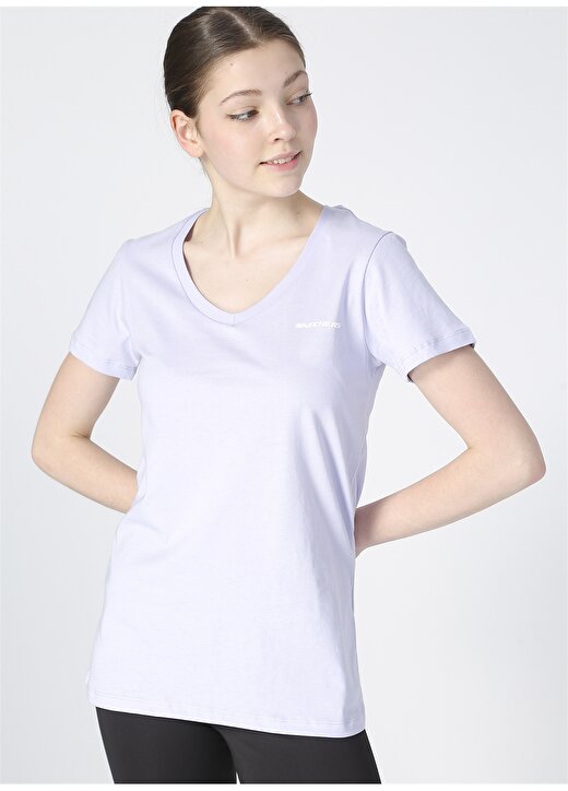 Skechers S202215-505 Graphic Tee W V Neck T-V Yaka Regular Fit Düz Lila Kadın T-Shirt 2