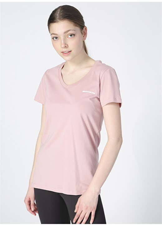 Skechers S202215-603 Graphic Tee W V Neck T-V Yaka Regular Fit Düz Fuşya Kadın T-Shirt 2