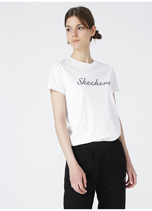 Skechers S211909-102 Graphic Tee W Crew Neck O Yaka Regular Fit Baskılı Beyaz Kadın T-Shirt 2