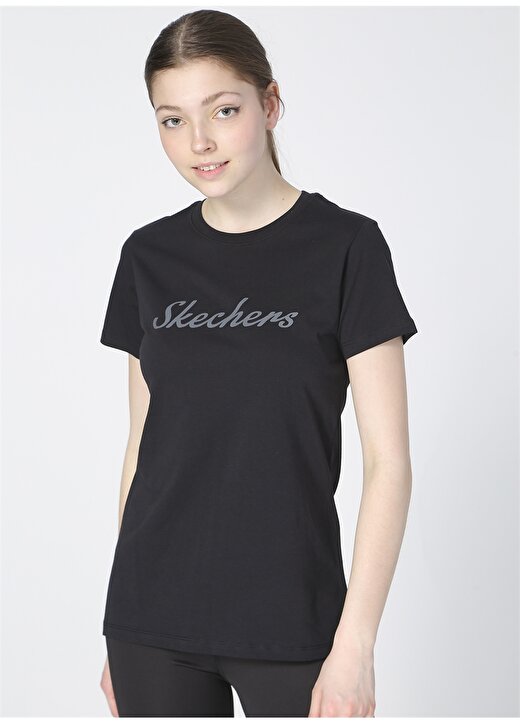 Skechers S211909-001 Graphic Tee W Crew Neck O Yaka Regular Fit Baskılı Siyah Kadın T-Shirt 2