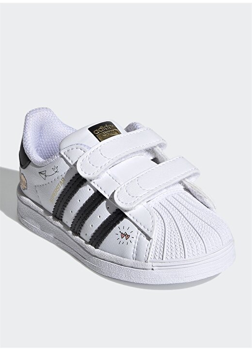 Adidas FZ0619 Bantlı Baskılı Beyaz Siyah Erkek Bebek Yürüyüş Ayakkabısı 2