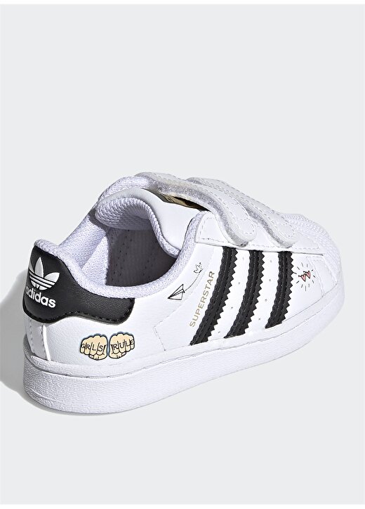 Adidas FZ0619 Bantlı Baskılı Beyaz Siyah Erkek Bebek Yürüyüş Ayakkabısı 4