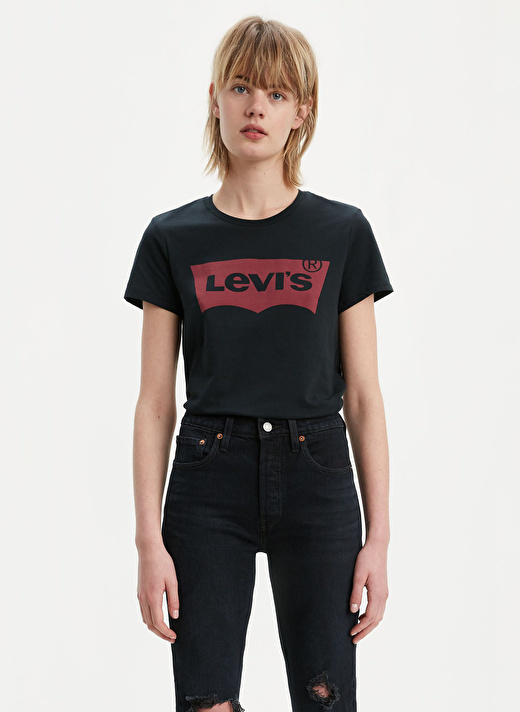 Levis Kadın Bisiklet Yaka Baskılı SiyahT-Shirt 1