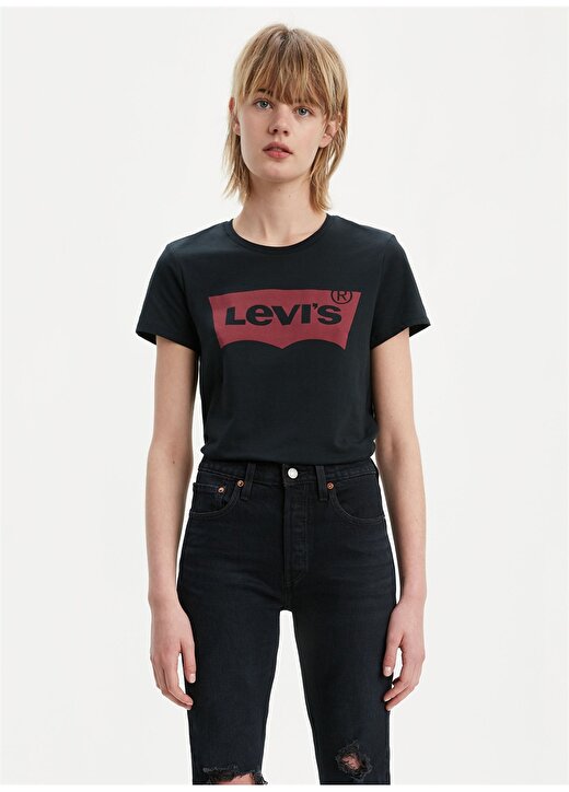 Levis Kadın Bisiklet Yaka Baskılı Siyaht-Shirt 1
