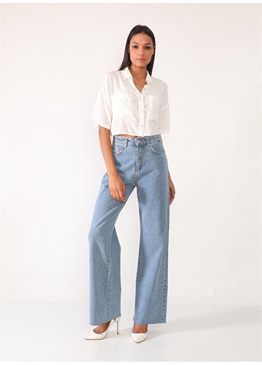 Darkly Jeans Süper Yüksek Bel Straight Açık Mavi Kadın Denim Pantolon 2