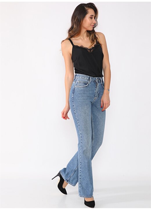 Darkly Jeans Yüksek Bel İspanyol Paça Flare Mavi Kadın Denim Pantolon 90''S Vintage 2