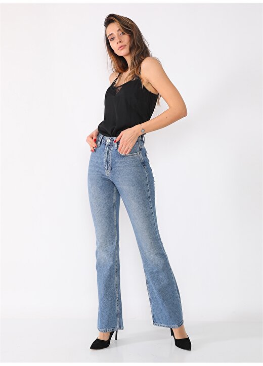 Darkly Jeans Yüksek Bel İspanyol Paça Flare Mavi Kadın Denim Pantolon 90''S Vintage 3