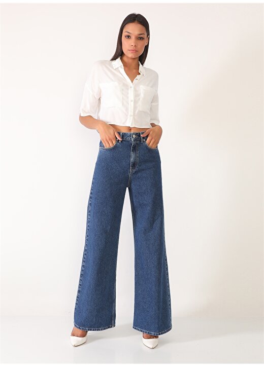 Darkly Jeans Süper Yüksek Bel Regular Fit Koyu Mavi Kadın Denim Pantolon 2
