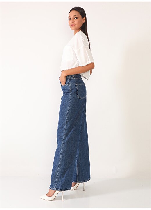 Darkly Jeans Süper Yüksek Bel Regular Fit Koyu Mavi Kadın Denim Pantolon 4