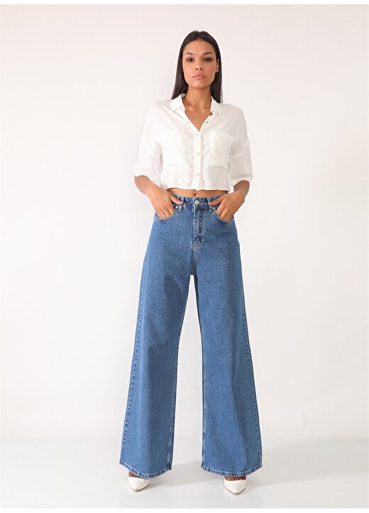 Darkly Jeans Süper Yüksek Bel Regular Fit Mavi Kadın Denim Pantolon 1