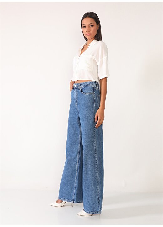 Darkly Jeans Süper Yüksek Bel Regular Fit Mavi Kadın Denim Pantolon 2