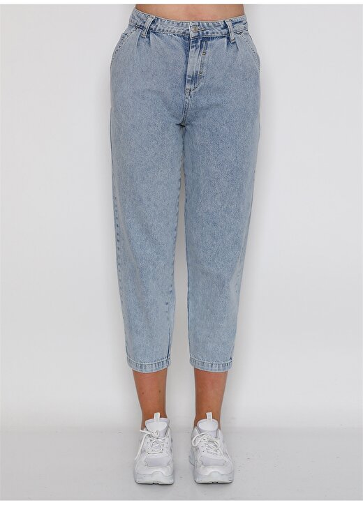 Darkly Jeans Yüksek Bel Havuç Kesim Mavi Denim Pantolon 4