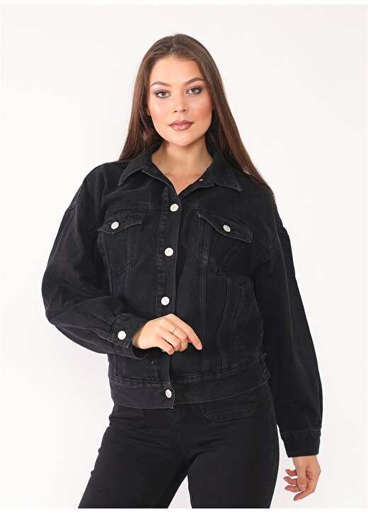 Darkly Jeans Oversized Siyah Kadın Ceket 2