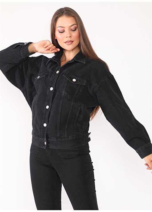 Darkly Jeans Oversized Siyah Kadın Ceket 3