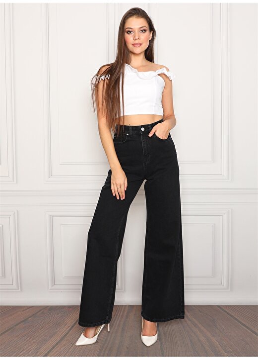 Darkly Jeans Süper Yüksek Bel Regular Fit Siyah Kadın Denim Pantolon 1