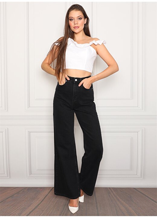 Darkly Jeans Süper Yüksek Bel Regular Fit Siyah Kadın Denim Pantolon 2