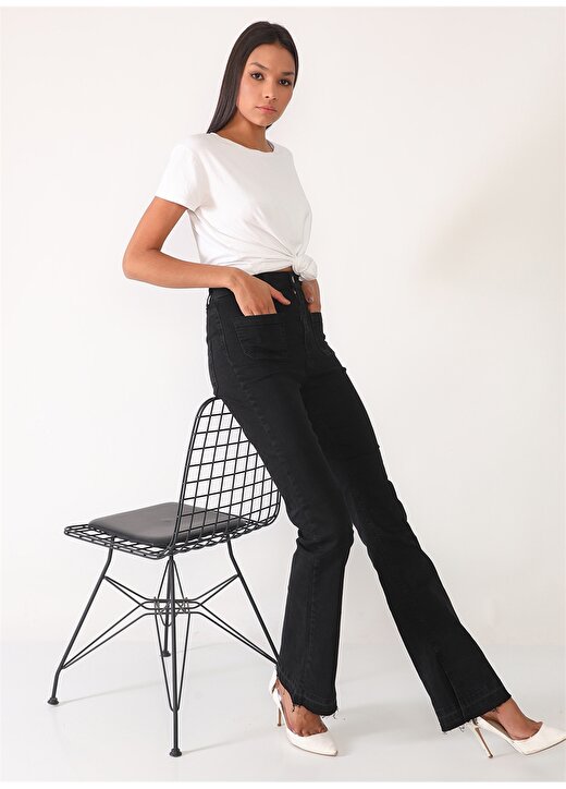 Darkly Jeans Yüksek Bel Geniş Paça Flare Siyah Kadın Denim Pantolon 1