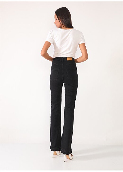 Darkly Jeans Yüksek Bel Geniş Paça Flare Siyah Kadın Denim Pantolon 4