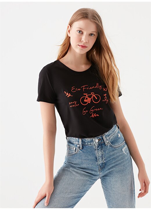 Mavi Bisiklet Yaka Siyah Kadın T-Shirt 2