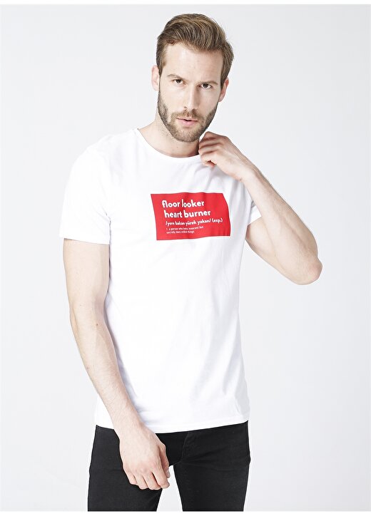 Turkish Dictionary O Yaka Beyaz Erkek T-Shirt 3