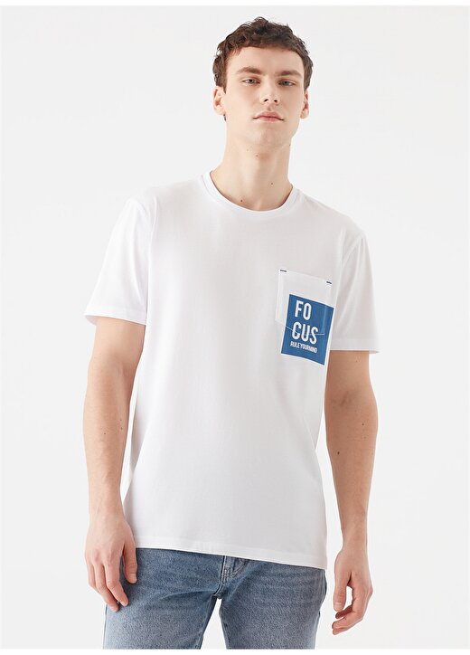 Mavi Bisiklet Yaka Rahat Baskılı Beyaz Erkek T-Shirt 3