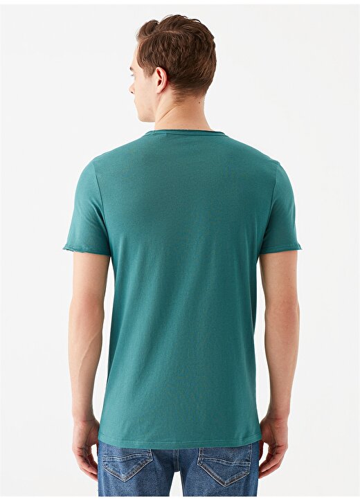 Mavi V Yaka Dar Düz Koyu Yeşil Erkek T-Shirt 4