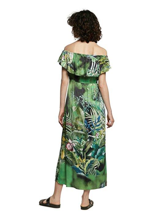 Desigual Yuvarlak Yaka Standart Kalıp Desenli Yeşil Kadın Elbise 3