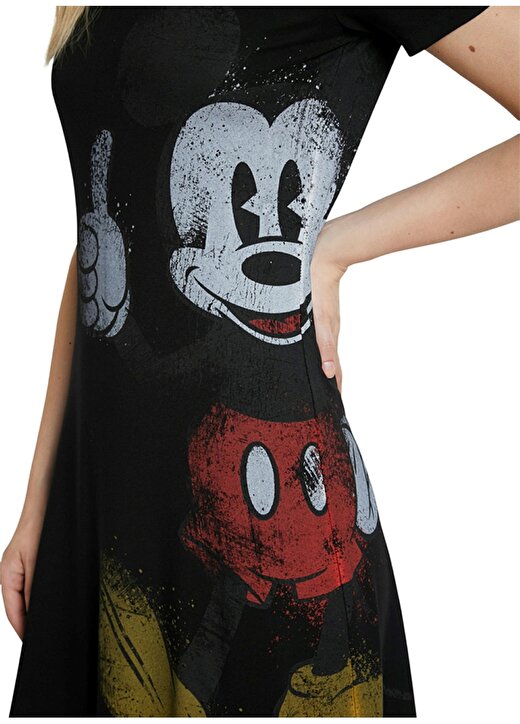 Desigual Mickey Mouse Baskılı Kısa Siyah Elbise 4