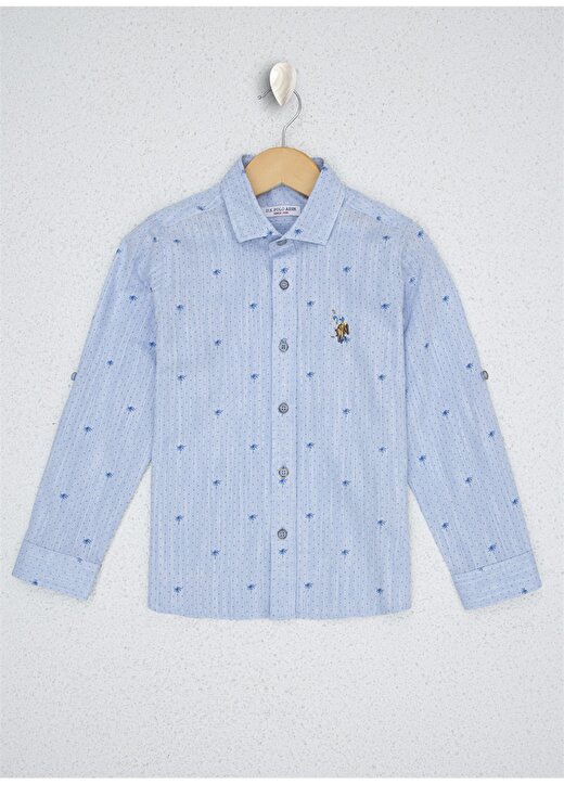 U.S. Polo Assn. Gömlek Comfort Fit Desenli Mavi Erkek Çocuk Gömlek 4